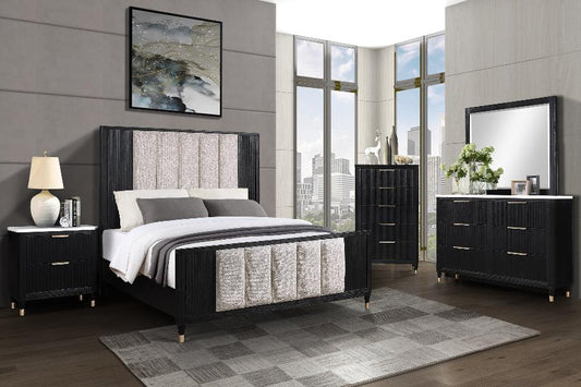 Add sophistication to your bedroom with the Kara Black Panel Bedroom Set from Moda Home Furniture. Sleek, modern, and designed for lasting comfort.