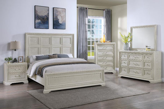 Elevate your space with the Alexandria Whitewash Panel Bedroom Set from Moda Home. A timeless blend of rustic charm and modern elegance.