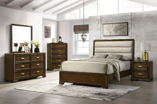 Elevate your bedroom with the Coffield Brown Upholstered Panel Bedroom Set from Moda Home Funiture. A perfect blend of comfort, style, and durability.