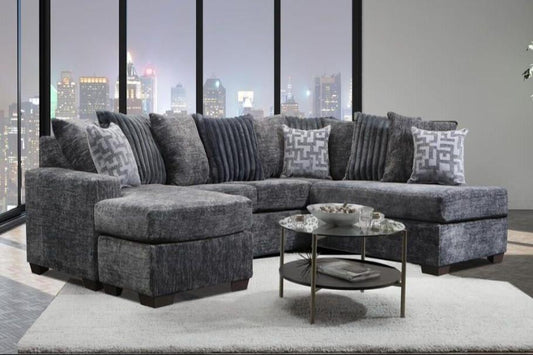 2875 Charcoal Sectional in Galactic Oyster fabric with spacious seating and a cozy chaise. Perfect for modern living. Shop now at Moda Home!