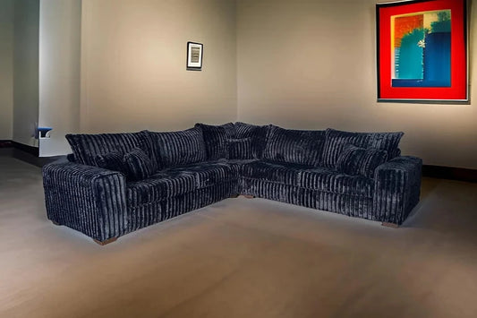 The S345 Noah Black Sectional features plush cushions, spacious seating, and a sleek modern design. Perfect for lounging or entertaining. Shop now!