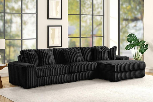 Upgrade your home with the Sunday Black 3-Piece RAF Sectional. Plush cushions, deep seating & a modern design make it perfect for comfort & entertaining.