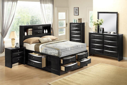 Upgrade your space with the Emily Black Storage Platform Bedroom Set from Moda Home Furniture. Stylish design with built-in storage for a clutter-free bedroom.
