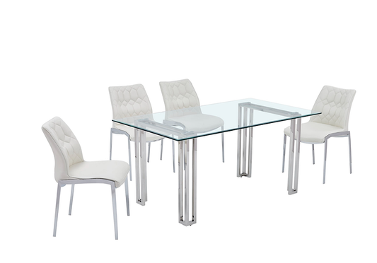 Create a modern dining space with the Molly 5PC Dining Set White, featuring a sleek rectangular table and white PU chairs for a clean, contemporary look.