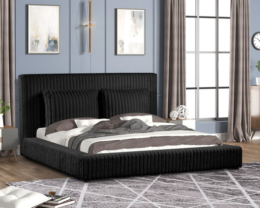 Modern black platform bed with USB ports, soft upholstery & no box spring needed. Queen & King sizes available at Moda Home Furniture. Shop now!
