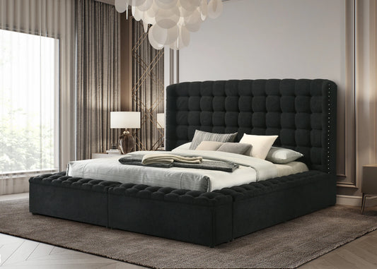 Elevate your space with the Madonna Black Platform Bed from Moda Home Furniture. A sleek, modern design for a luxurious bedroom upgrade.