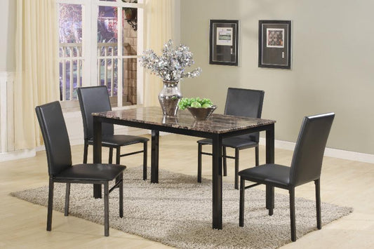 Elevate your dining space with the Aiden Brown/Black 5-piece dining set. Contemporary wood and veneers design for a sleek and modern look!