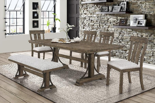 Enhance your dining space with the Quincy Grayish Brown set. A classic wood and veneers design offering timeless elegance and durability!