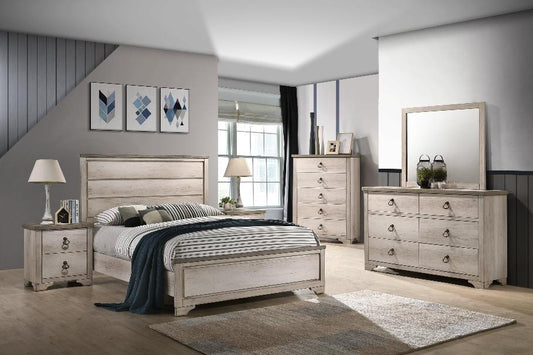 Patterson Driftwood Finish Solid Pine Wood Modern Rustic And Charm Panel Bedroom Set