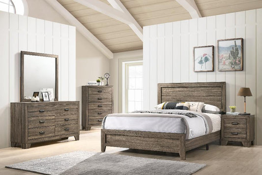Elevate your space with the Millie Brown Bedroom Set, featuring a modern wood grain finish and transitional design. Crafted for durability and timeless style.