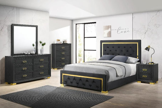 Upgrade your bedroom with the Pepe Black Bedroom Set, featuring a sleek contemporary design, tufted fabric upholstery, stylish panel frame for a luxurious touch.