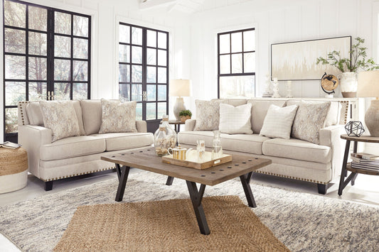 Ashley Linen Modern Contemporary Solid Wood Fabric Upholstered Sofa & Loveseat Set