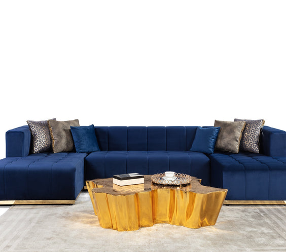 Elisha Navy Velvet Double Chaise 140