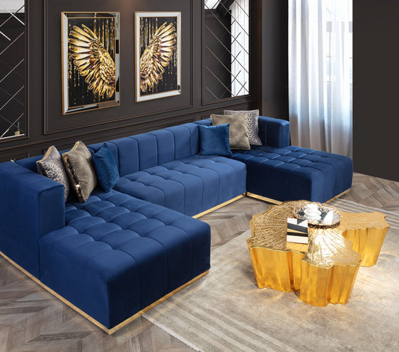 Elisha Navy Velvet Double Chaise 140