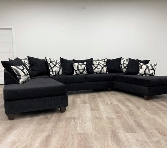 Merlin Black Double Chaise Sectional