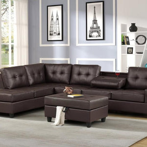 Heights Espresso Faux Leather Reversible Sectional with Storage Ottoman