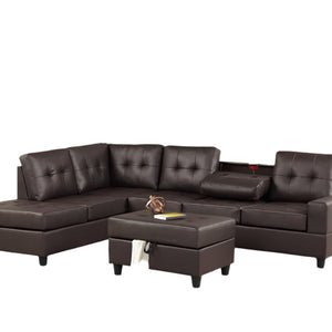 Heights Espresso Faux Leather Reversible Sectional with Storage Ottoman