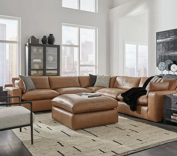 Ashley Emilia Caramel Leather 5-Piece Modular Sectional