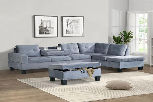 S878 Allen Parkway (Grey Velvet) sectional and ottoman