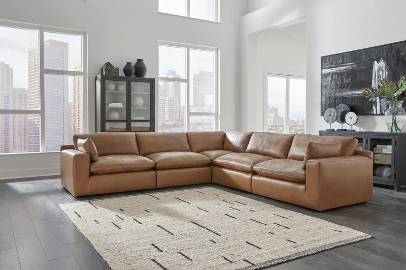 Ashley Emilia Caramel Leather 5-Piece Modular Sectional