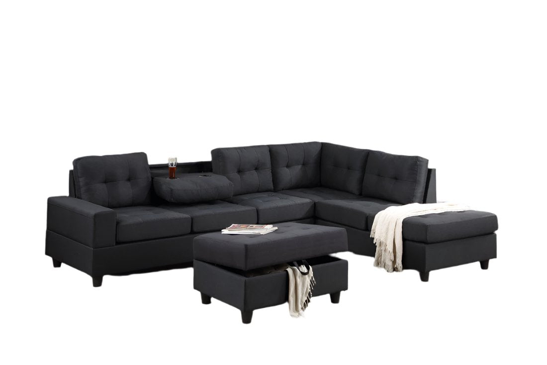 Heights Black Reversible Sectional with Storage Ottoman