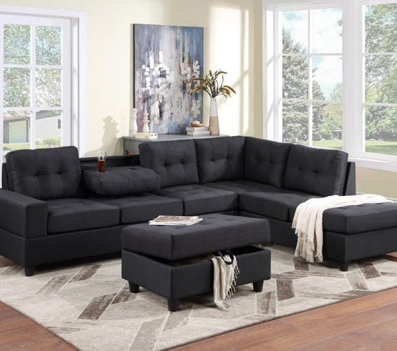 Heights Black Reversible Sectional with Storage Ottoman