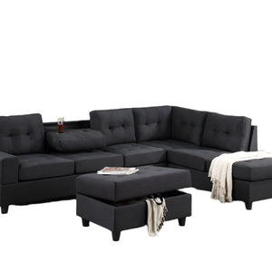 Heights Black Reversible Sectional with Storage Ottoman