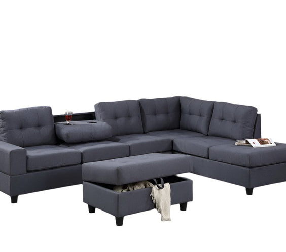 Heights Gray Reversible Sectional with Storage Ottoman