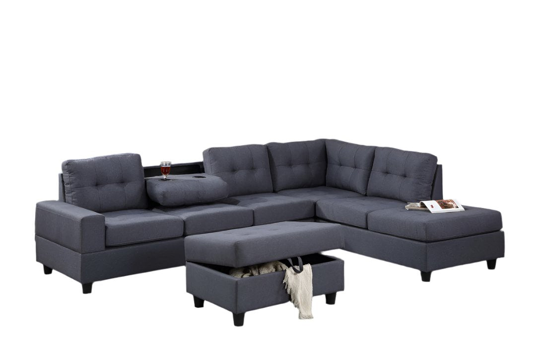 Heights Gray Reversible Sectional with Storage Ottoman