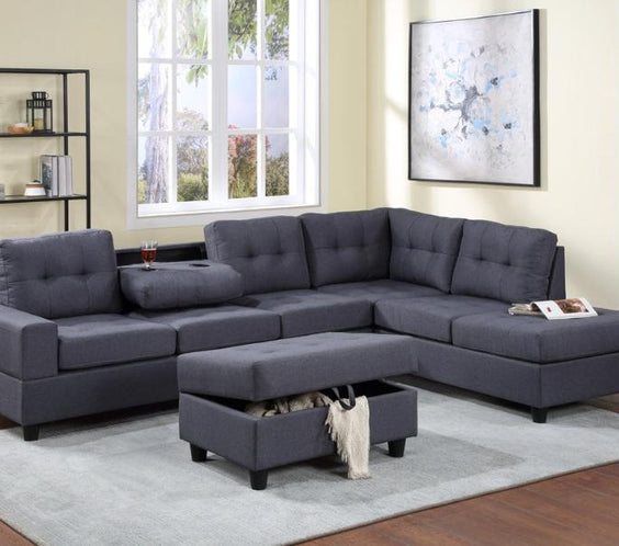 Heights Gray Reversible Sectional with Storage Ottoman