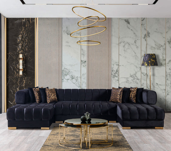 Ariana Black Velvet Double Chaise Sectional