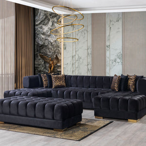 Ariana Black Velvet Double Chaise Sectional