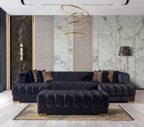 Ariana Black Velvet Double Chaise Sectional
