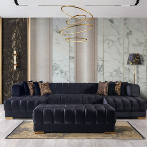 Ariana Black Velvet Double Chaise Sectional