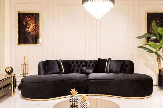 Ella Black Velvet Curved 130" Sectional