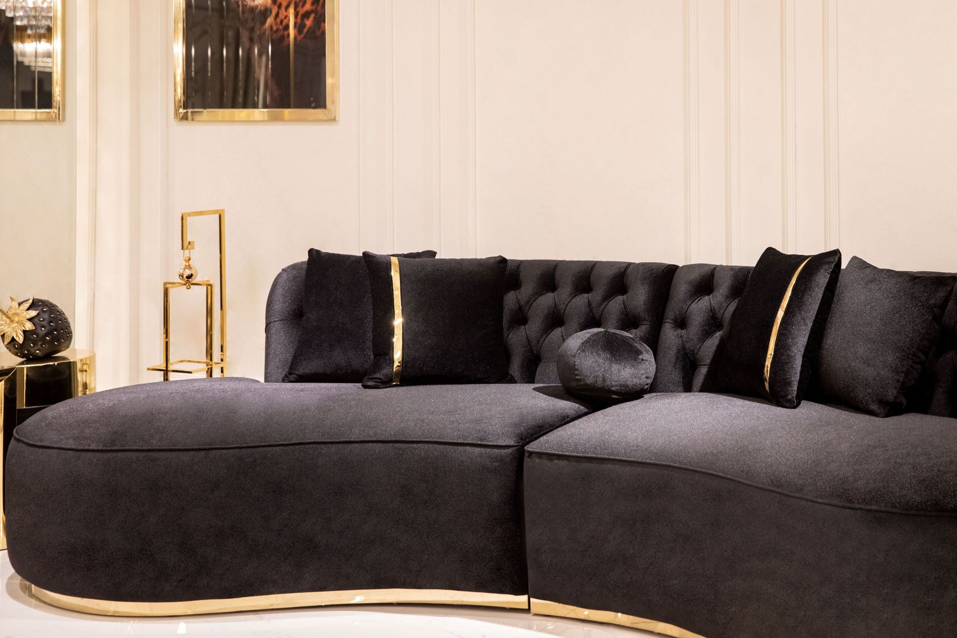 Ella Black Velvet Curved 130" Sectional