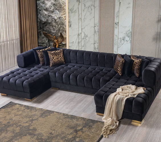 Ariana Black Velvet Double Chaise Sectional