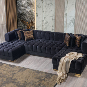 Ariana Black Velvet Double Chaise Sectional