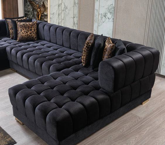 Ariana Black Velvet Double Chaise Sectional