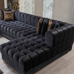 Ariana Black Velvet Double Chaise Sectional