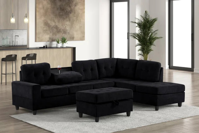 40Heights Reversible Sectional + Ottoman in black fabric – Moda Home Furniture