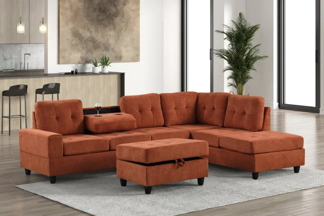 43Heights Reversible Sectional + Ottoman in rust fabric – Moda Home Furniture