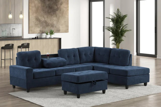 44Heights Reversible Sectional + Ottoman in navy fabric – Moda Home Furniture