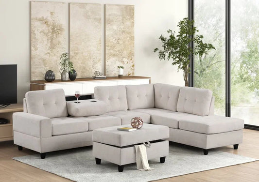 45Heights Reversible Sectional + Ottoman in beige fabric – Moda Home Furniture