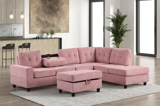 46Heights Reversible Sectional + Ottoman in bold pink fabric – Moda Home Furniture