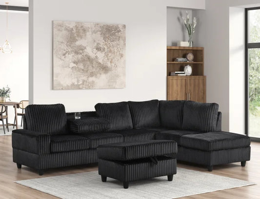 48Heights Reversible Sectional + Ottoman in soft, durable fabric – Moda Home Furniture