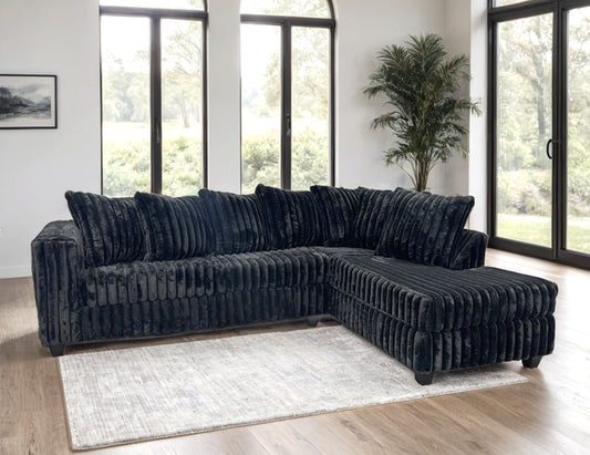 510 Black Sectional Sofa with L-shape design and sleek black fabric – Moda Home Furniture