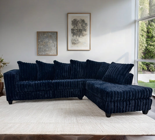 510 Navy Sectional Sofa with deep blue upholstery and L-shape seating – Moda Home Furniture