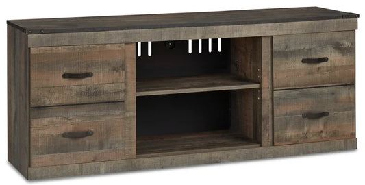 60-inch brown wood-look TV stand with open shelf and side storage – Moda Home Furniture