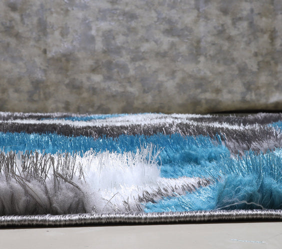 3D Shaggy GRAY-TURQOUISE Area Rug - 3D333